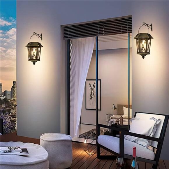 2 Pack Solar Lantern Outdoor Hanging Lights Waterproof Metal Solar Outdoor Light - Picture 7 of 8